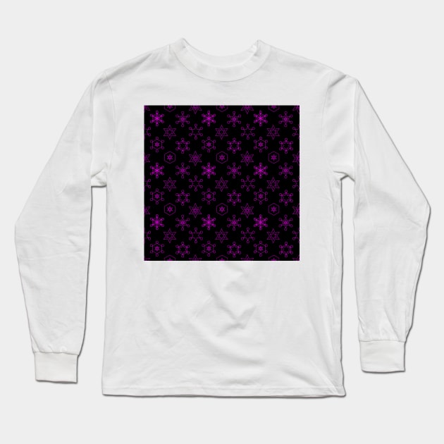 Assorted Snowflakes Magenta on Black Long Sleeve T-Shirt by ArtticArlo